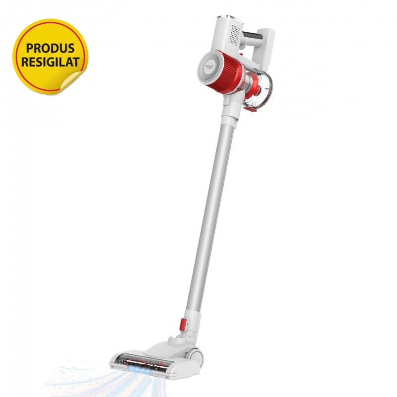 RESIGILAT- Aspirator vertical Adler AD 7051, Acumulator, 11.7 kPa, 2200 mAh, 0, 600 ml, 2 moduri de functionare, Filtru lavabil, Alb/Rosu