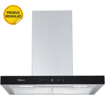 RESIGILAT - Hota incorporabila decorativa Tesla DC600AXB, T-shape, Putere de absorbtie 630 mc/h, T-shape, Control digital, Afisaj LED, 60 cm, Inox/Sticla neagra