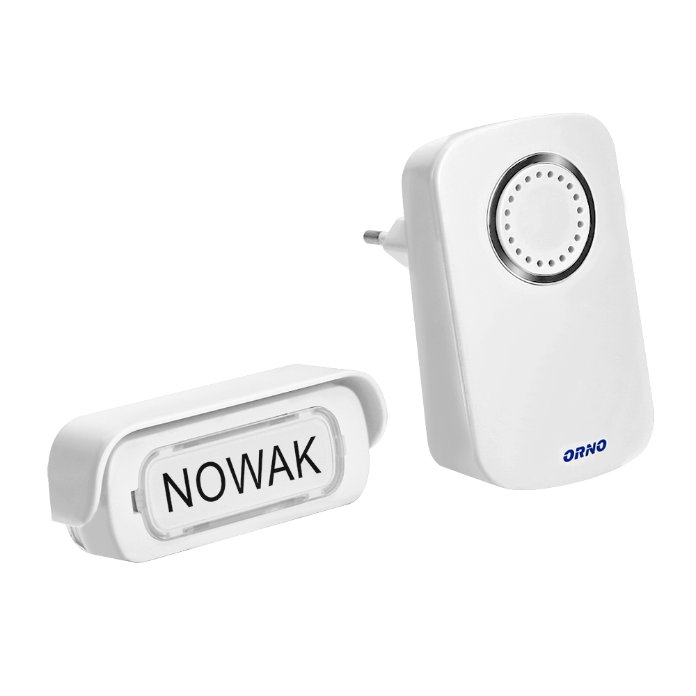Sonerie wireless ERATO AC ORNO OR-DB-AX-151, alimentare la retea, IP44, 100 m, 32 sonerii, buton impermeabil, control volum, alb