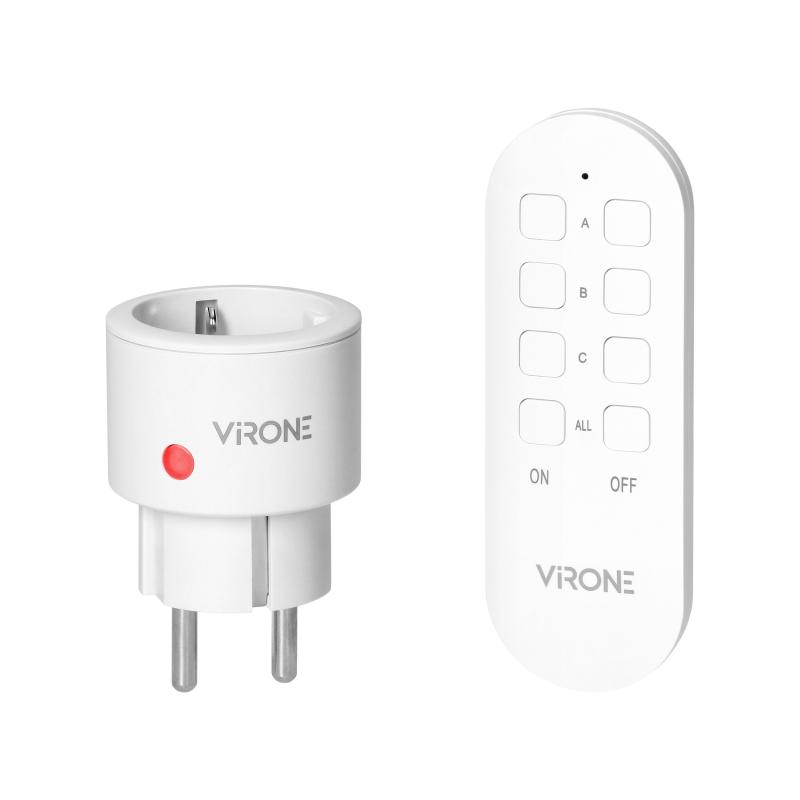 Mini priza wireless VIRONE RS-10(GS), 2300W, schuko, IP20, telecomanda, alba