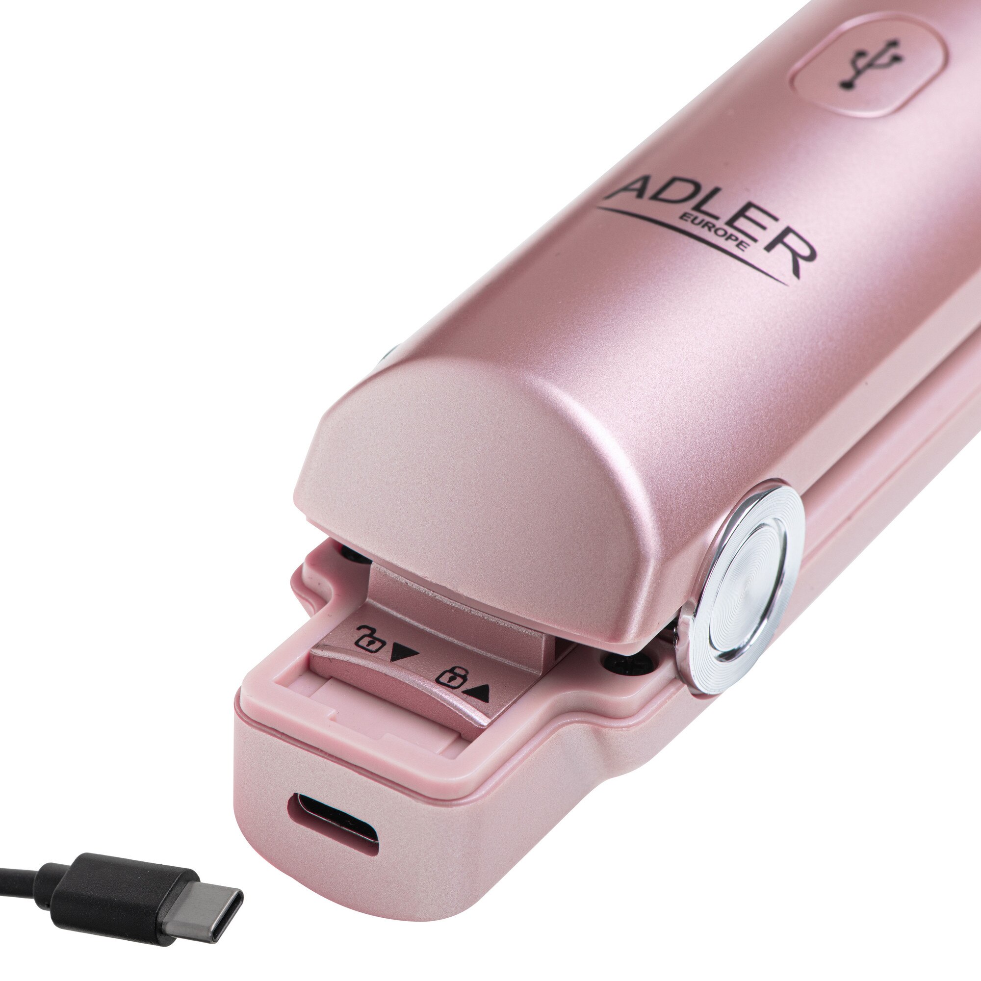 Placa de par Adler AD 2327, fara fir, Placi Ceramice, 220°C, Afisaj Digital, USB, Portabil, Roz