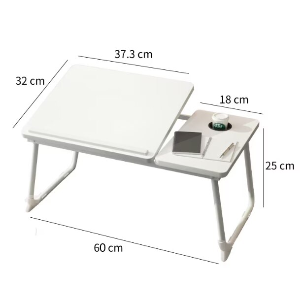 Masuta pliabila pentru laptop, cu inclinare reglabila, suport pentru pahar, Herum, Alb, 60 x 32 x 25 cm
