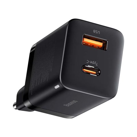 Incarcator telefon, Baseus, USB + USB-C, 30 W, Negru
