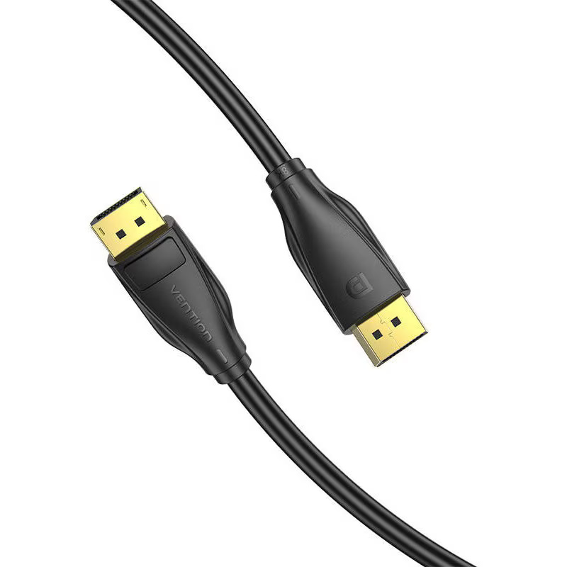 Cablu video Vention, DisplayPort(T) la DisplayPort(T), 5m, rezolutie maxima 8K la 60Hz/4K la 120Hz, conectori auriti, cupru/argint, invelis PVC, negru, „HCDBJ”