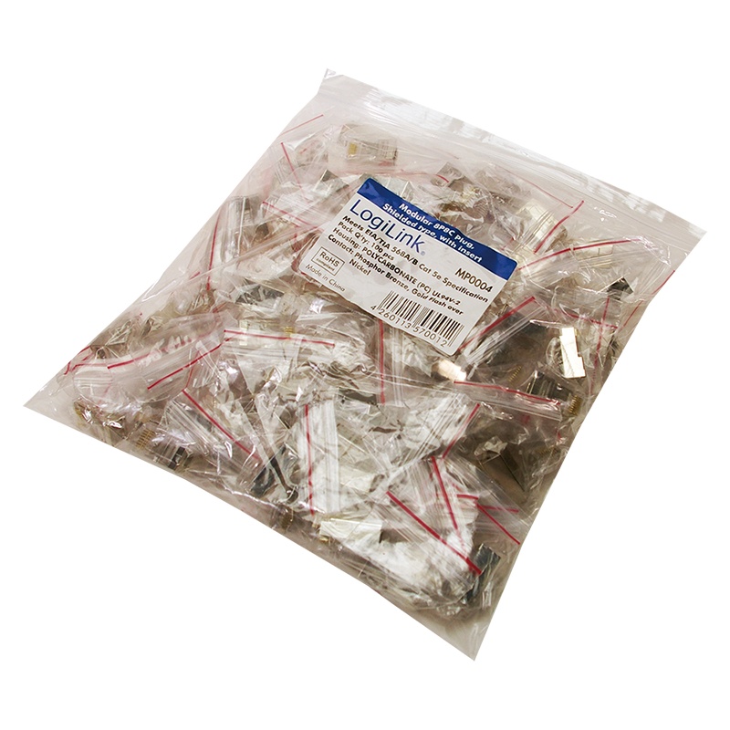 Set mufe RJ-45 Logilink pentru cablu FTP, SFTP, Cat5e, RJ-45 tata, ecranat, plastic cu metal, cu insertie, 100 bucati
