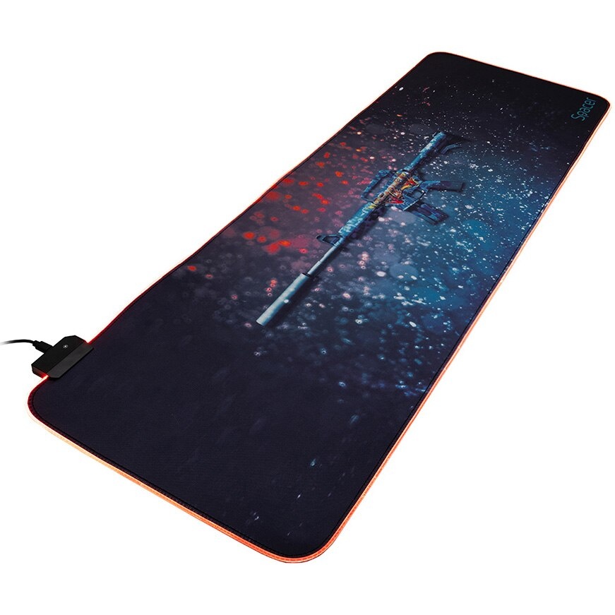 Mousepad gaming RGB, Spacer, cauciuc si material textil, 900 x 300 x 3 mm, 1.8 m lungime Cablu