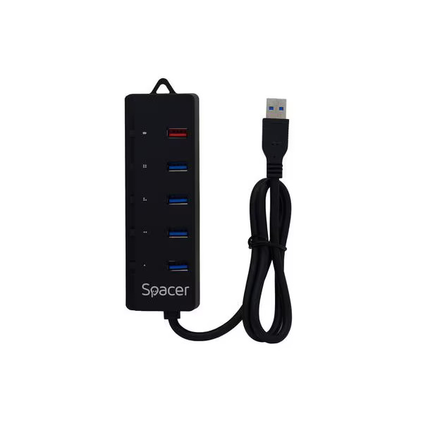 HUB USB SPACER SPH-4USB30-1QC, 4 porturi USB 3.0, Quick Charge, negru