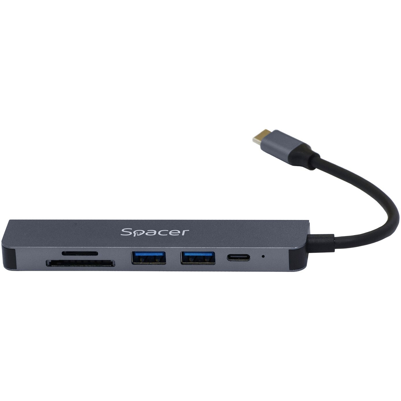 Docking station universal 6 in 1, Spacer , conectare Type-C, USB 3.0 x 2 |PD 3.0 x 1 (87W), porturi video HDMI x 1, 4K (30Hz),SD card x 1, TF (MicroSD card) x 1, aluminiu, gri