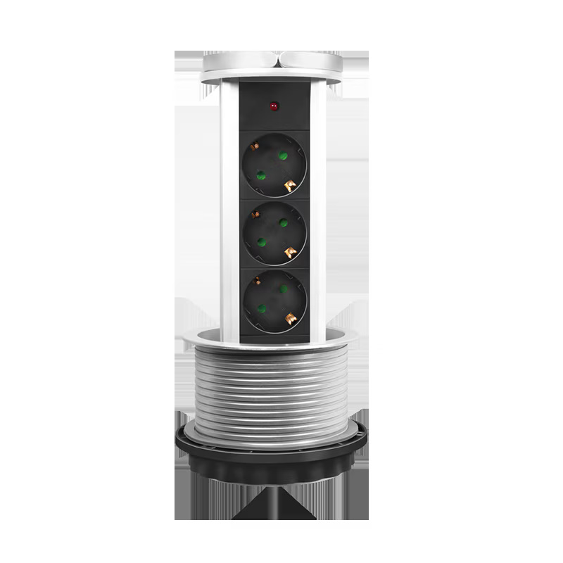 Multipriza incorporabila LogiLink LPS235A, 3 prize, mecanism ridicare/coborare, indicator LED, H05VV-F 3G 1.5 mm², cordon 1.8 m, Argintiu/Negru/Alb
