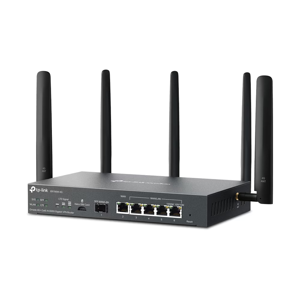 Router VPN Wireless TP-LINK ER706W-4G, AX3000, Multi-WAN, 4G+ Cat6, Omada Mesh, Wi-Fi 6