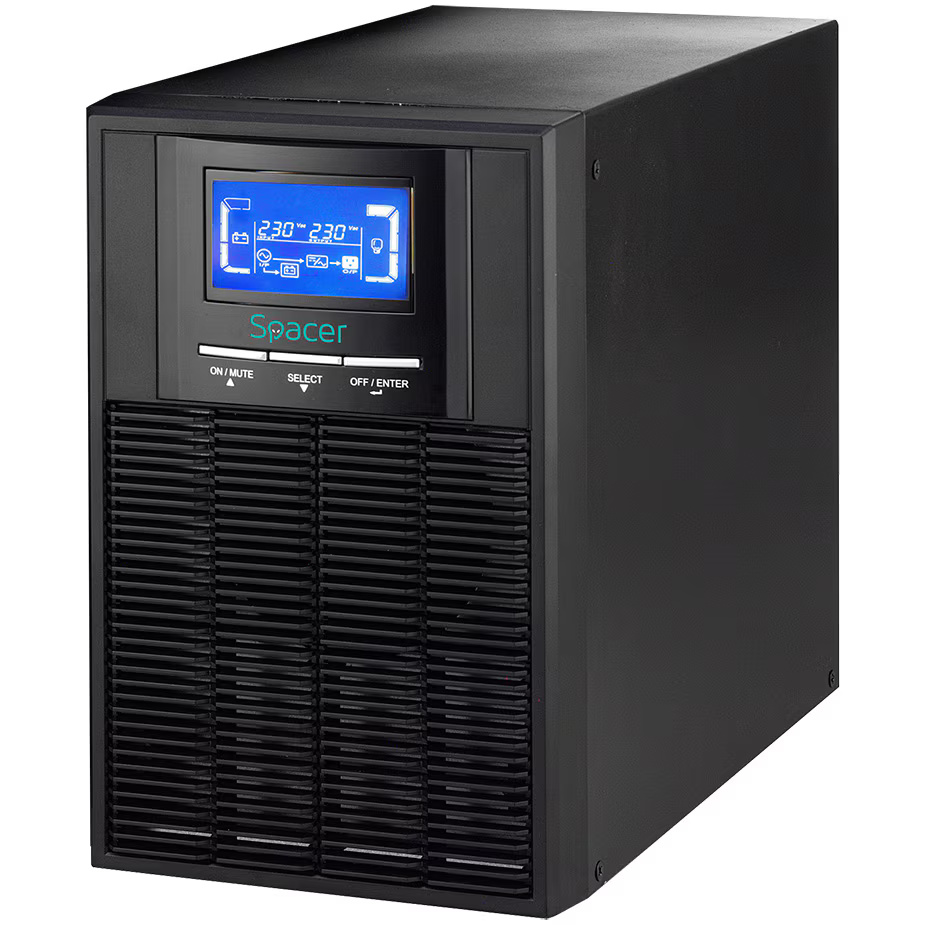 UPS Spacer Online SPUP-1000D-OLT01, 1000VA/900W, AVR, Sinusoida Pura, LCD, 3 prize Schuko