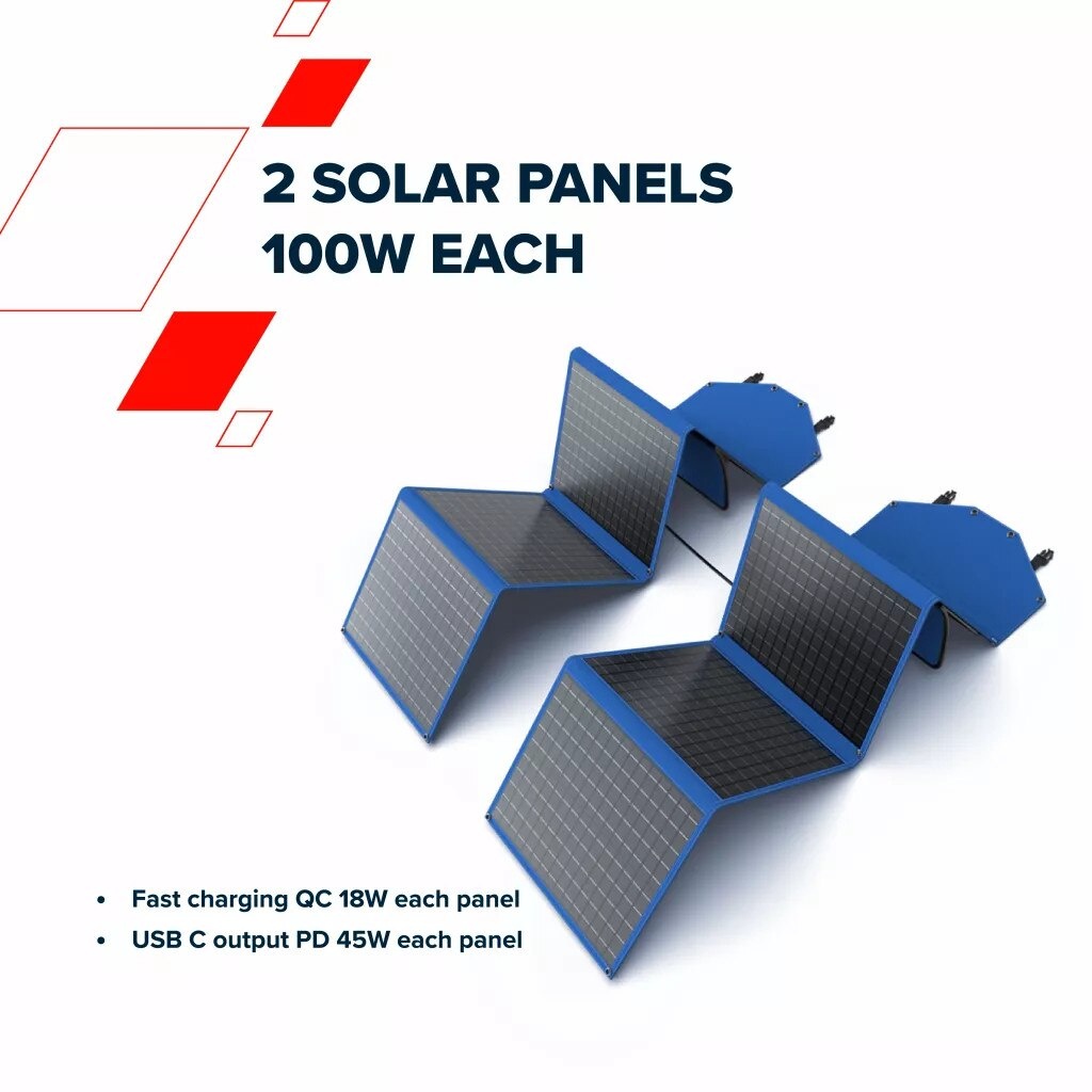 Panou Solar Pliabil 200W CANYON SP200W, Panou solar incarcator 2x100W, protectie IPX4, iesire universala XT60, incarcare rapida QC 18W, 2 x iesiri USB-A, iesire USB-C PD 45W, 1729x423x5 mm