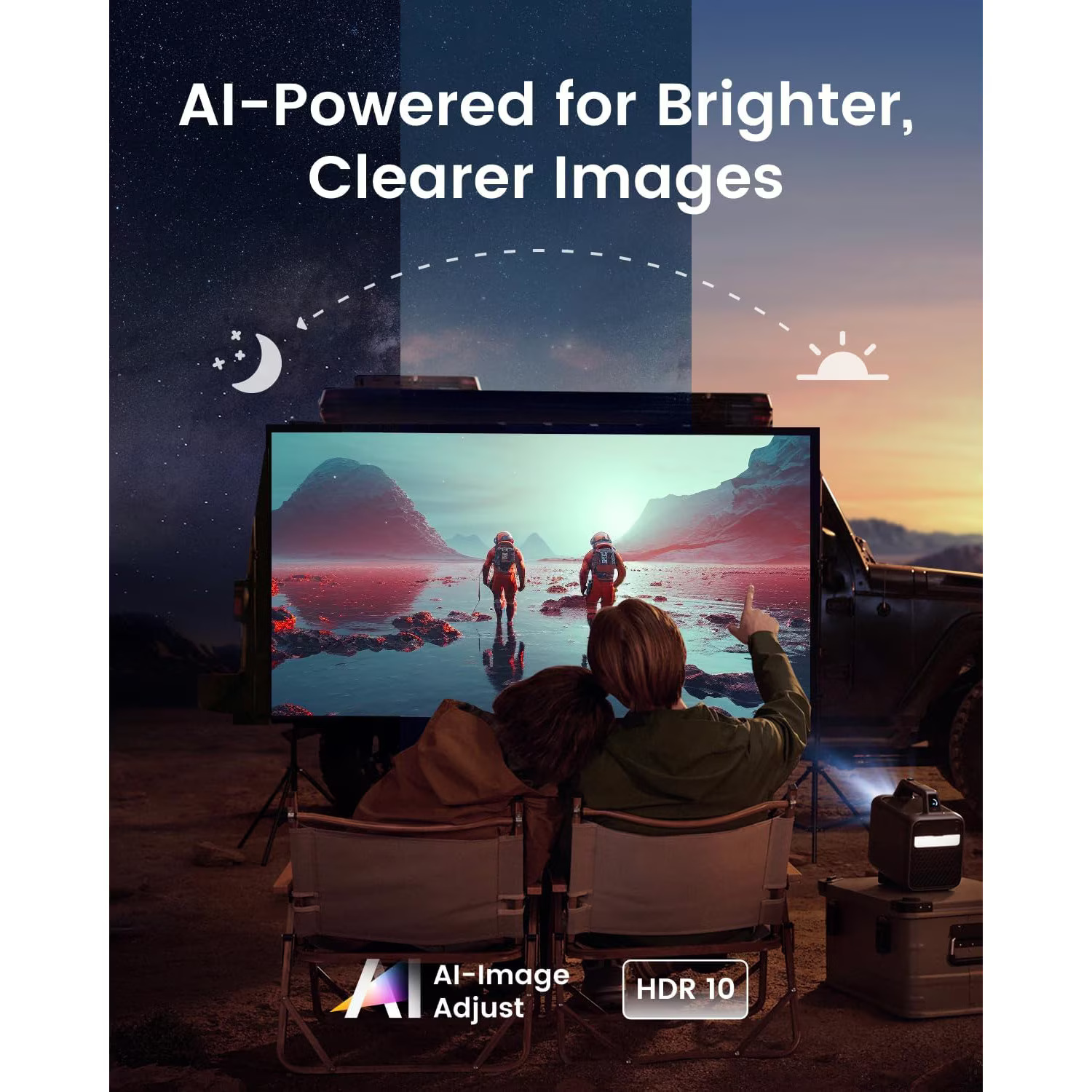 Proiector video portabil smart Anker Nebula Mars 3, 4K, 1000 ANSI Lumens, Android TV 11, AI, IPX3, Negru