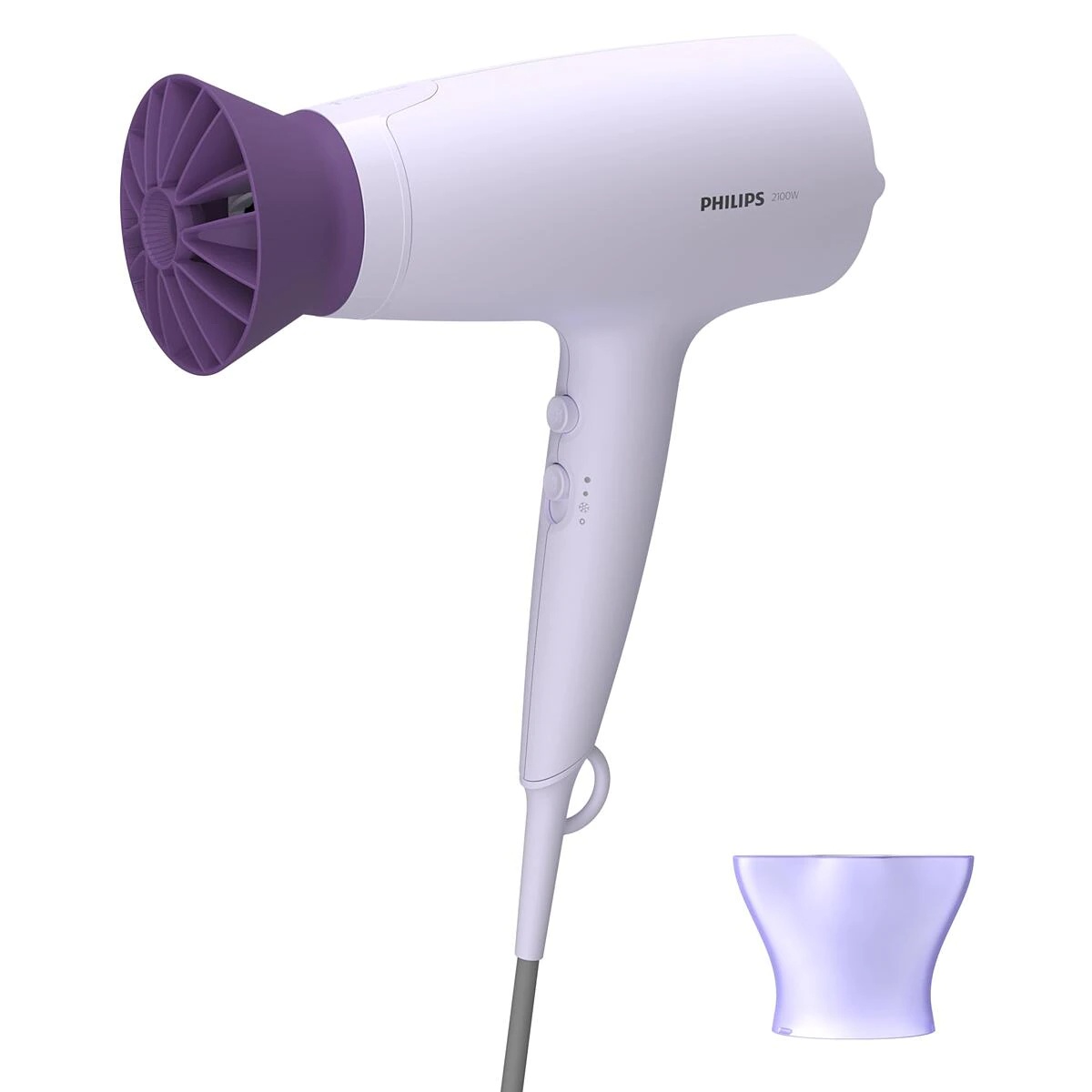 Uscator de par Philips BHD341/10, 2100W, accesoriu Thermo Protect, 3 trepte de temperatura, 2 trepte de viteza, cap de coafare 14 mm, Lila
