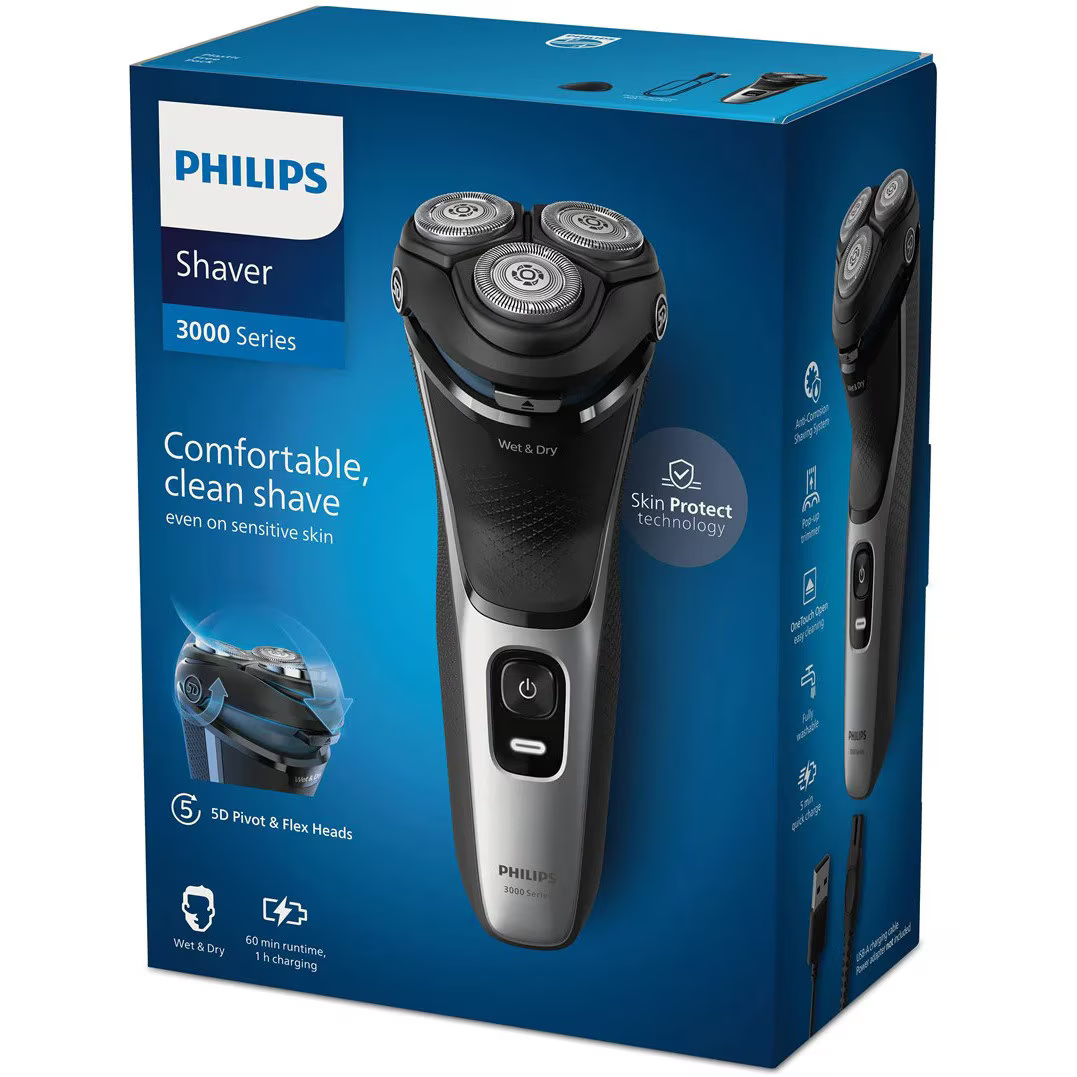 Aparat de ras electric, PHILIPS, seria 3000 S3143/00, Argintiu/Negru