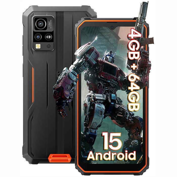 Telefon mobil Blackview BV4800 SE, 4G, Rezistent la praf/anti-picatura/impermeabil, 12GB Ram(4GB + 8GB extensibili), 128GB, Android 15, 5100mAh, NFC, Portocaliu