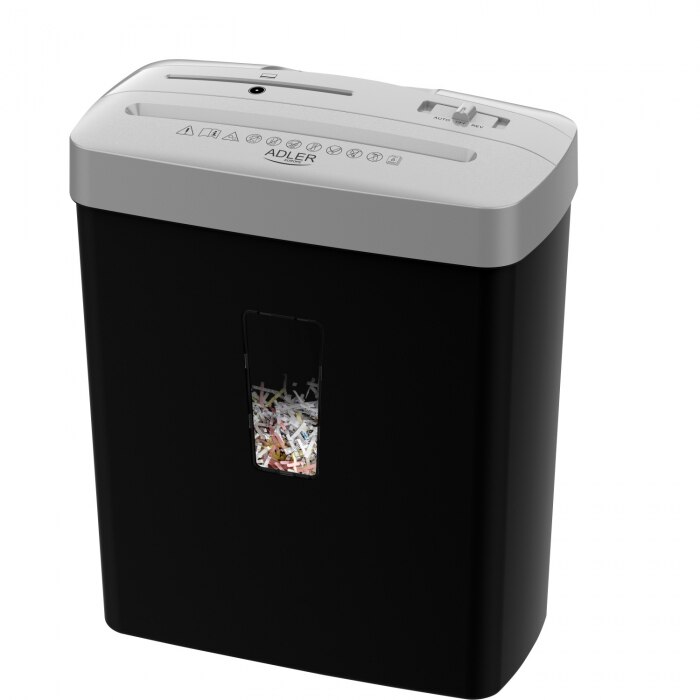 Distrugator de documente, AD 1037, taiere P-4, capacitate 6 foi A4, 13L, negru/silver, 37x17x31cm
