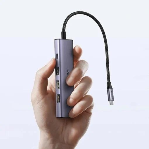 Docking station Ugreen, „CM498” conec PC USB Type-C, USB 3.2 x 2, HDMI 4Kx1 la 60Hz, USB-C x 2 PD 100W, aluminiu, gri