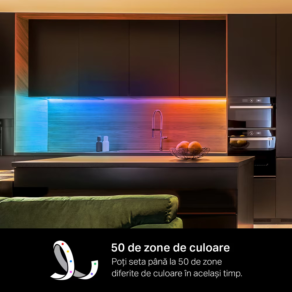 Banda LED RGBWIC inteligenta TP-LINK Tapo L930-5, Wi-Fi, control vocal, sincronizare muzica, 13W, 1000 lm, compatibil Amazon Alexa si Google Assistant, 100-240V, 5m