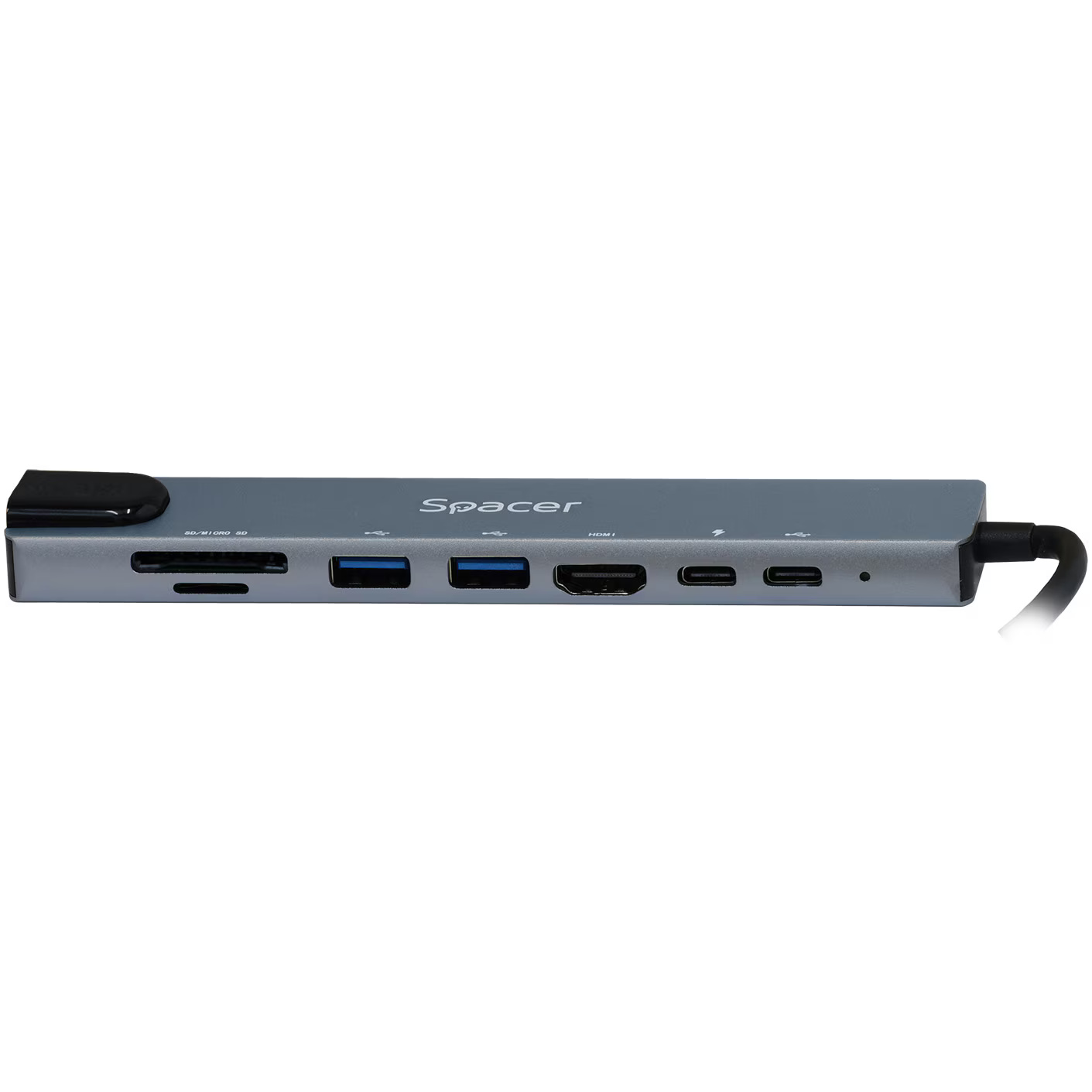 Docking station universal 8 in 1, Spacer, conectare Type-C, USB 3.0 x 2|USB Type C x 1|PD 87W x 1|HDMI x 1 4K (30Hz)|RJ-45 (1000MHz/s)| SD Cardx1| TF (MicroSD)x1, aluminiu, gri