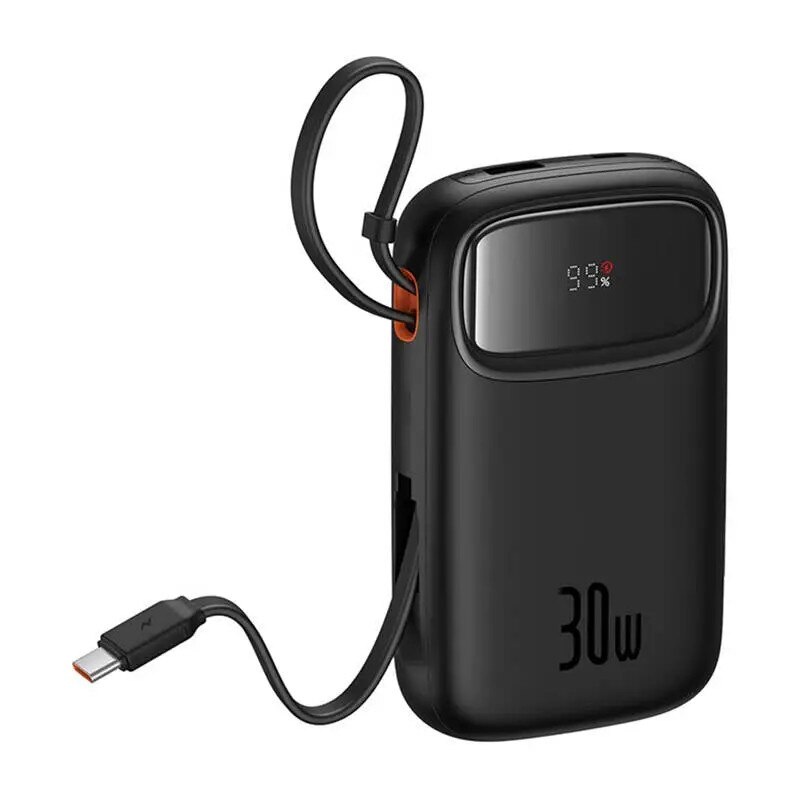 Baterie externa portabila Baseus Qpow 2, 10000 mAh, 30W, Cablu USB-C integrat, Negru