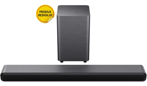 Resigilat Soundbar TCL S55H, 2.1, 220W, Bluetooth 5.2, Dolby Atmos & DTS-Virtual:X, HDMI eARC, Subwoofer Wireless, Negru