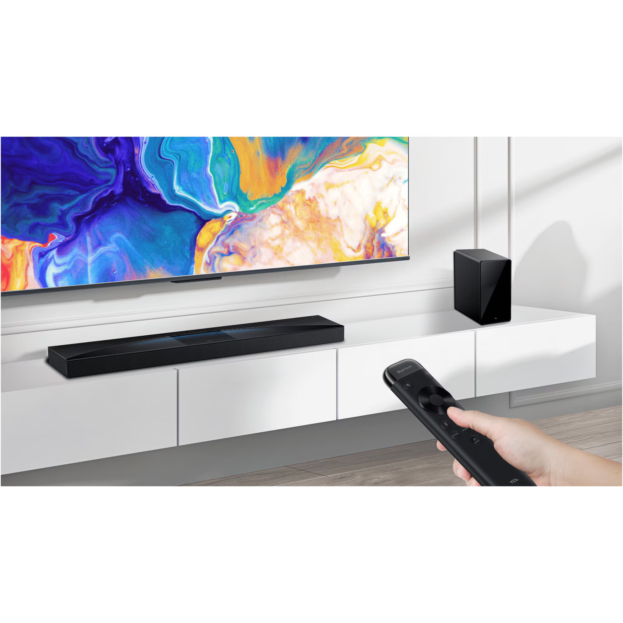 Soundbar TCL Q75H, 5.1.2, 620W, Bluetooth 5.1, Dolby Atmos &amp; DTS-Virtual:X, e-ARC, Subwoofer Wireless, Negru