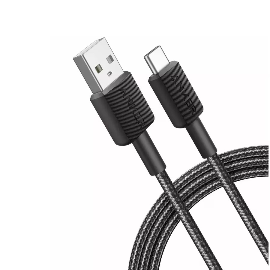Cablu alimentare si date Anker, USB-A (T) la USB Type-C (T), 1.8m rata transfer 480 Mbps, invelis nylon, braided, Negru, "A81H6G11"