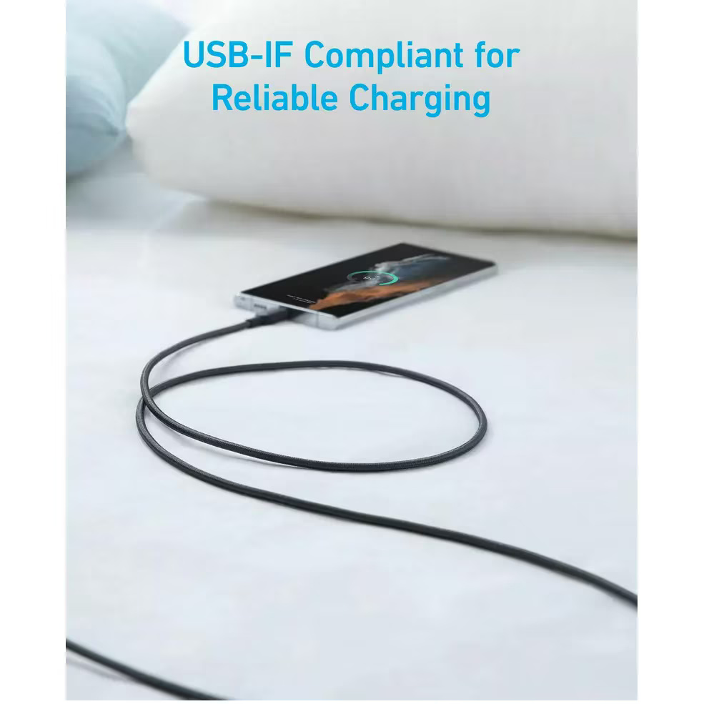 Cablu alimentare si date Anker, USB-A (T) la USB Type-C (T), 1.8m rata transfer 480 Mbps, invelis nylon, braided, Negru, "A81H6G11"