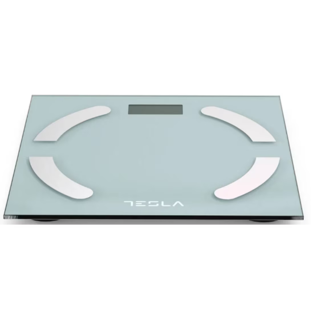 Cantar corporal de diagnostic Tesla BS301WX, 180kg, baterii 2xAAA, 30x30 cm, masurare masa musculara, nivel grasime, nivel de apa din corp, Alb