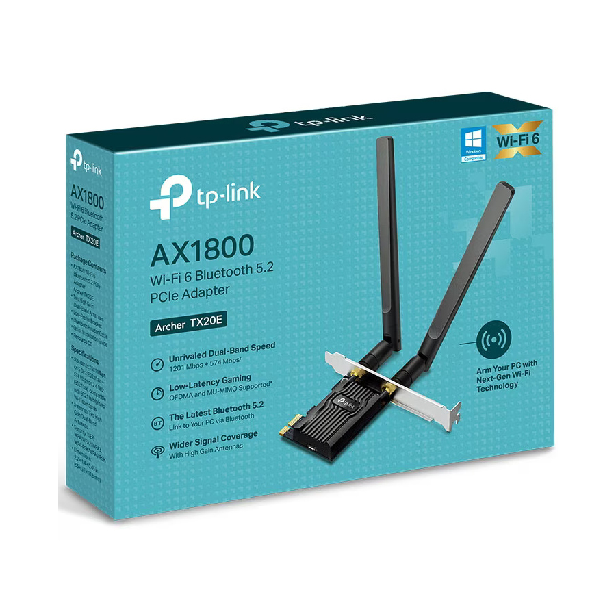 Placa de retea TP-Link Archer TX20E, AX1800, Dual-Band, Wi-Fi 6, Bluetooth 5.2