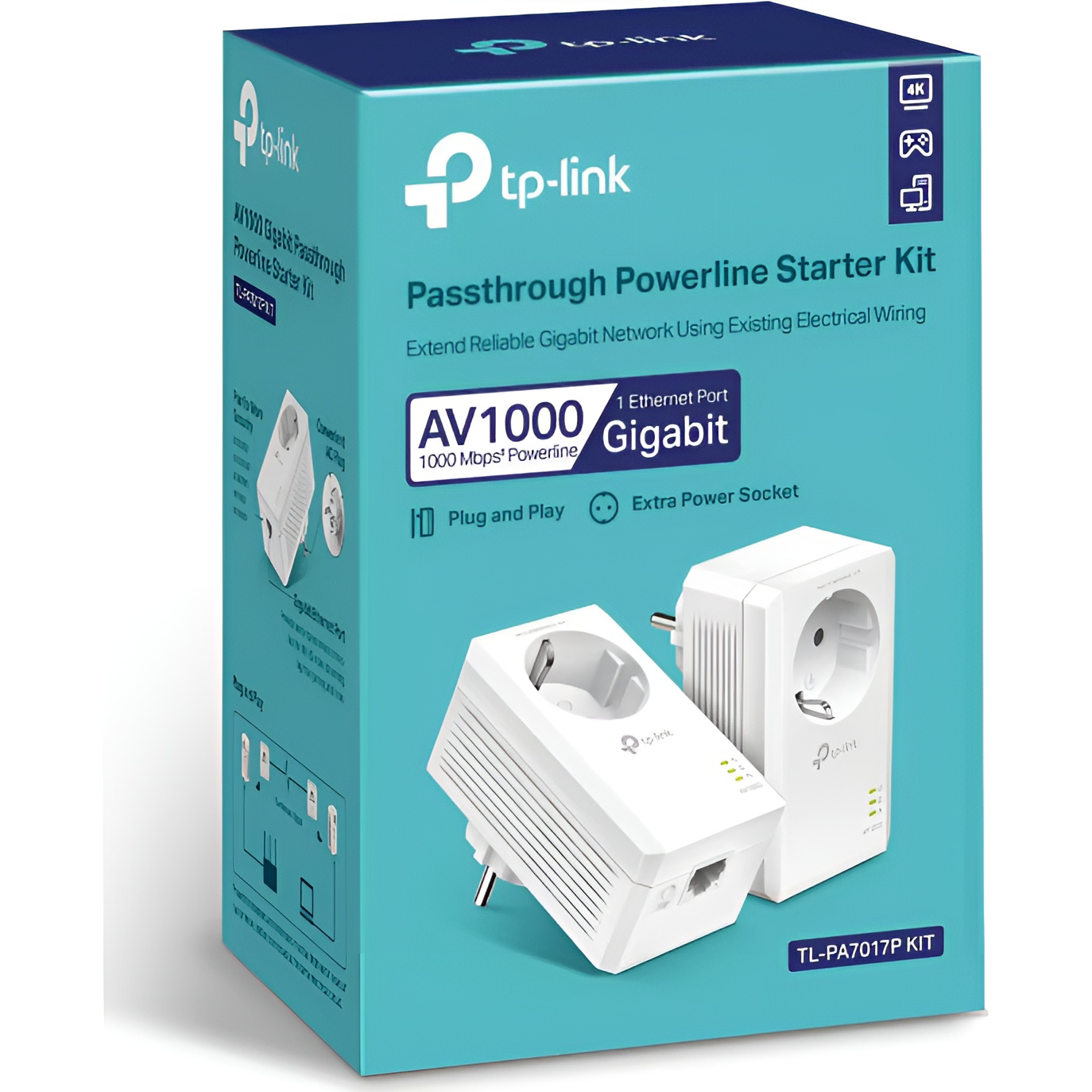 Kit Adaptor Powerline Tp-Link TL-PA7017P KIT, AV1000 Gigabit