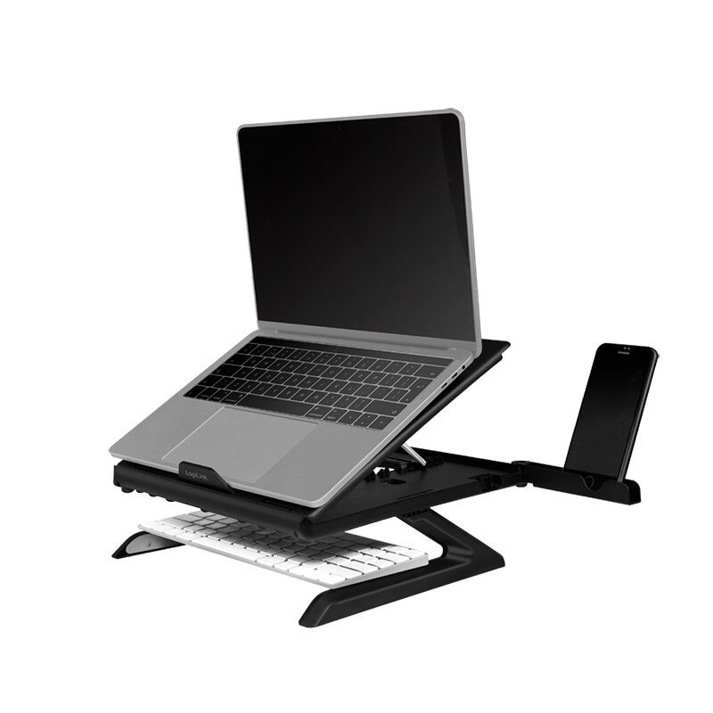 Suport de birou Logilink laptop, 9 pozitii, suporta dimensiuni 10-15.6″, pliabil, holder pt. smartphone, Negru