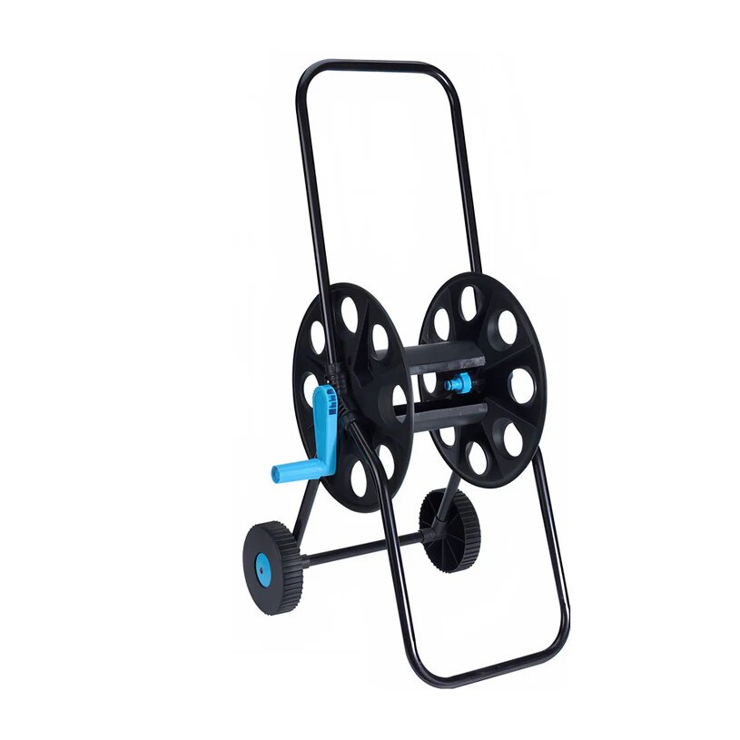 Carucior cu tambur pentru furtun de gradina, Metal, Negru, capacitate tambur 40 m