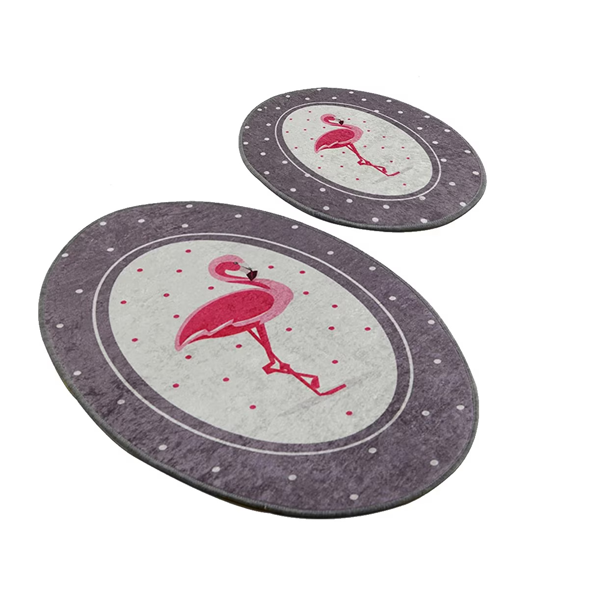 Set 2 Covorase baie Chile Flamingo, 60 x 100 cm, 50 x 60 cm, Antiderapant, Gri/Roz