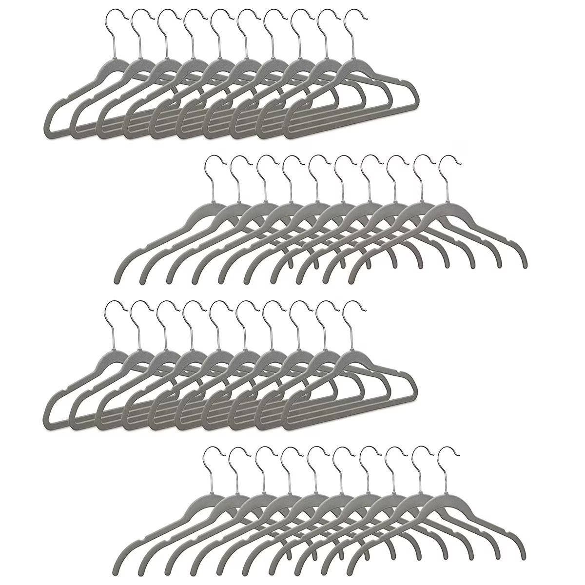 Set 50 bucati, umerase pentru haine acoperite cu velur, Gri, 23,5 x 41,5 x 0,5 cm