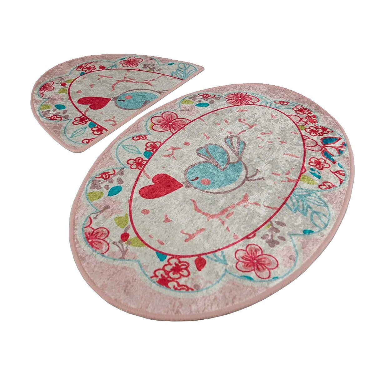 Set 2 Covorase baie Bemol Oval, 60 x 100 cm, 50 x 60 cm, Antiderapant, Multicolor