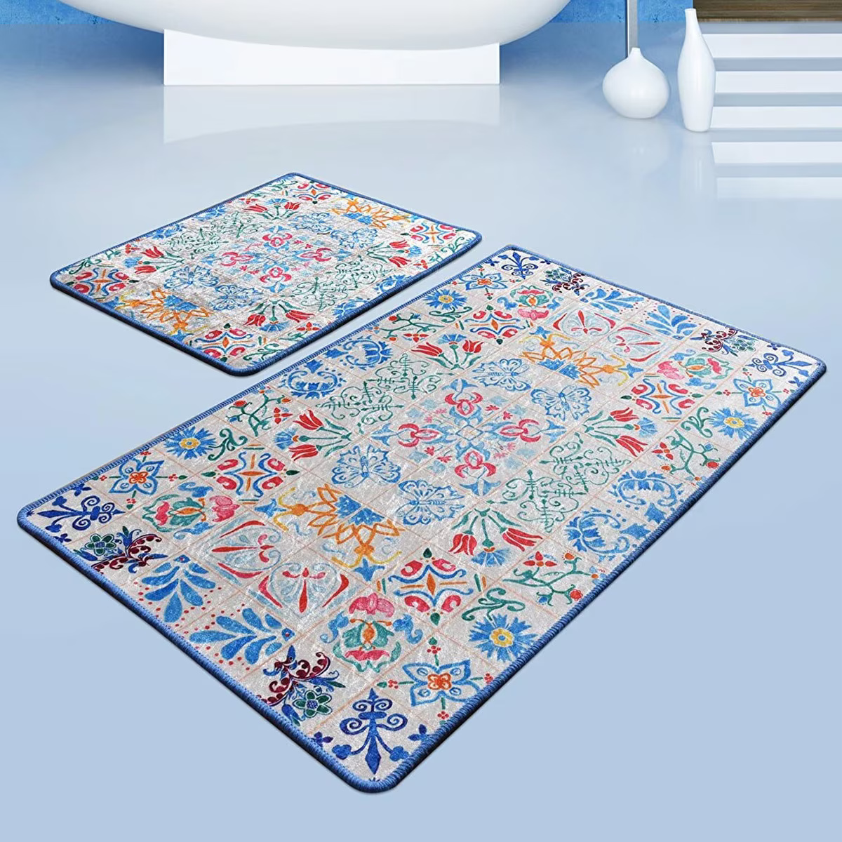 Set 2 Covorase baie Ceramica, 60 x 100 cm, 50 x 60 cm, Antiderapant, Multicolor