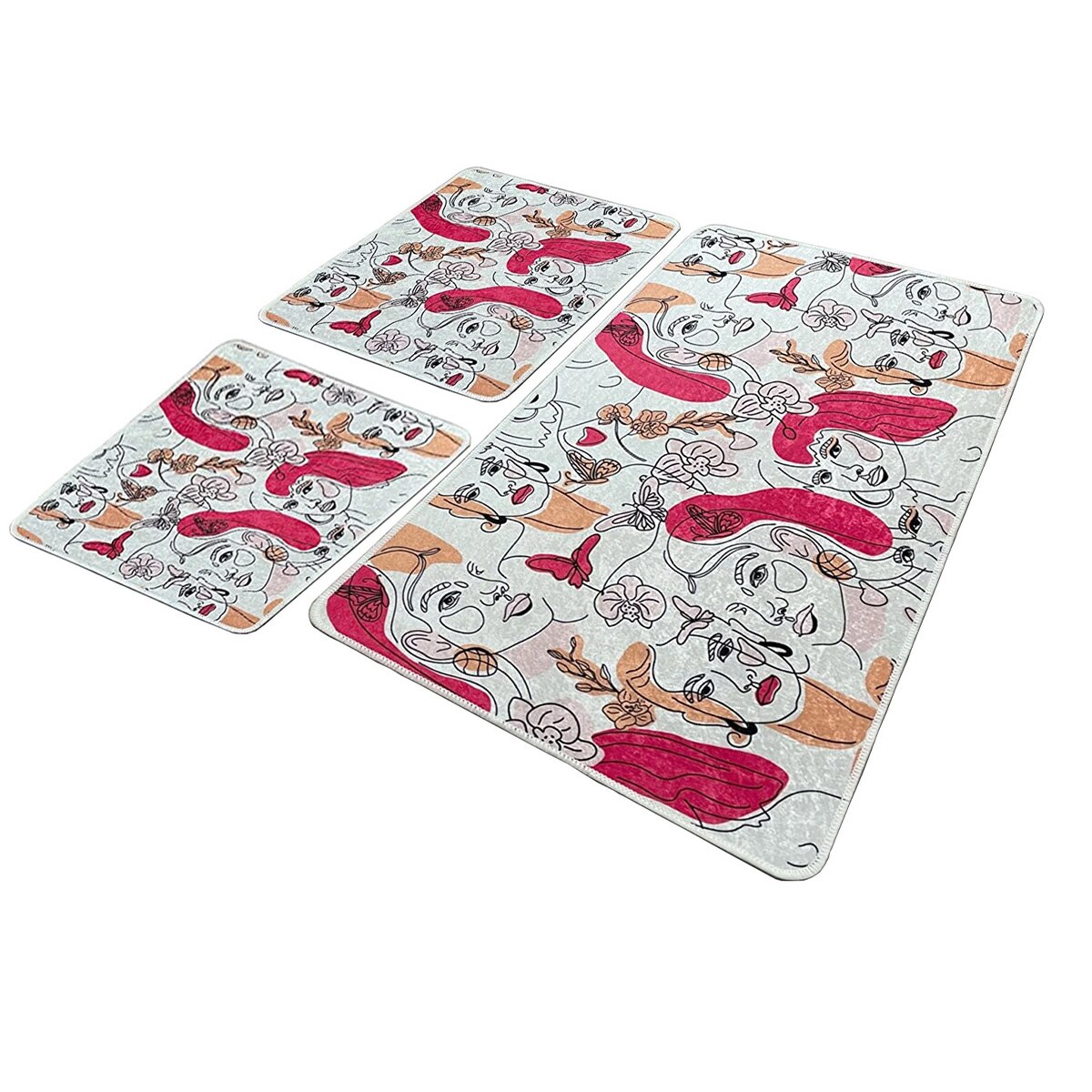 Set 3 Covorase baie Faccia Rectangular, 60 x 100 cm, 50 x 60 cm, Antiderapant, Multicolor