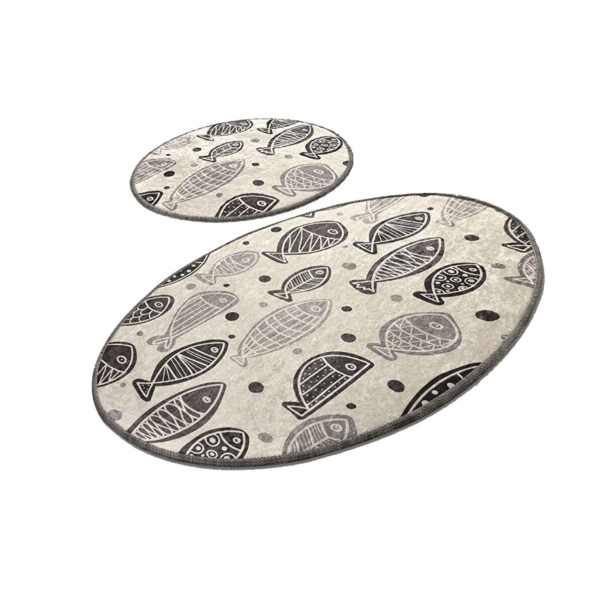 Set 2 Covorase baie Fish White, 60 x 100 cm, 50 x 60 cm, Antiderapant, Alb