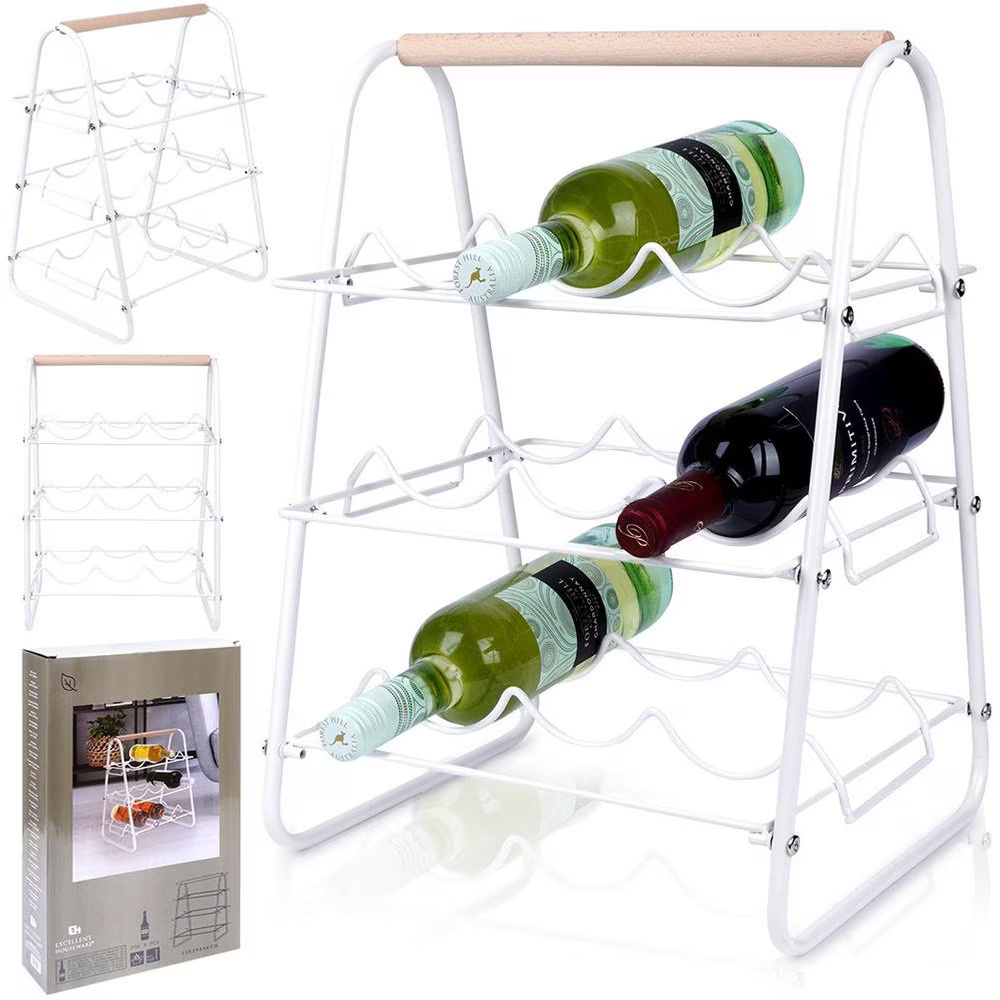 Suport pentru 9 butele de vin, EXCELLENT HOUSEWARE, metalic alb, 33x29x46 cm, set complet de montaj