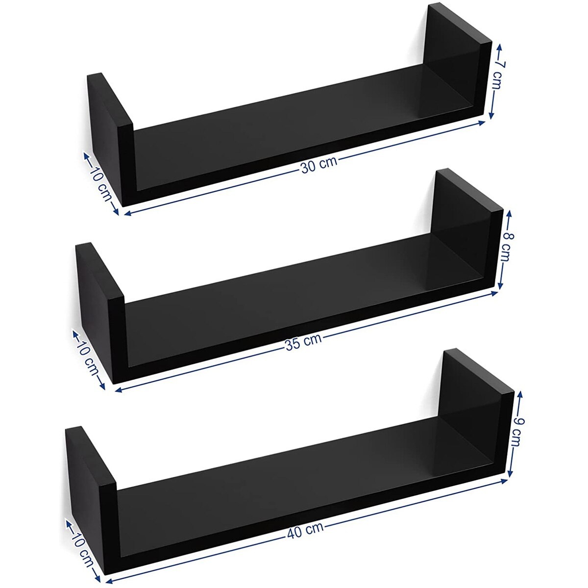 Raft perete Cube, Set 3 bucati, MDF, Negru