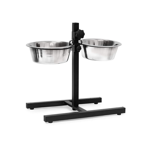 Castron dublu pentru caini, Reglabil pe inaltime 42 cm, Otel, 2 x 1.55 L