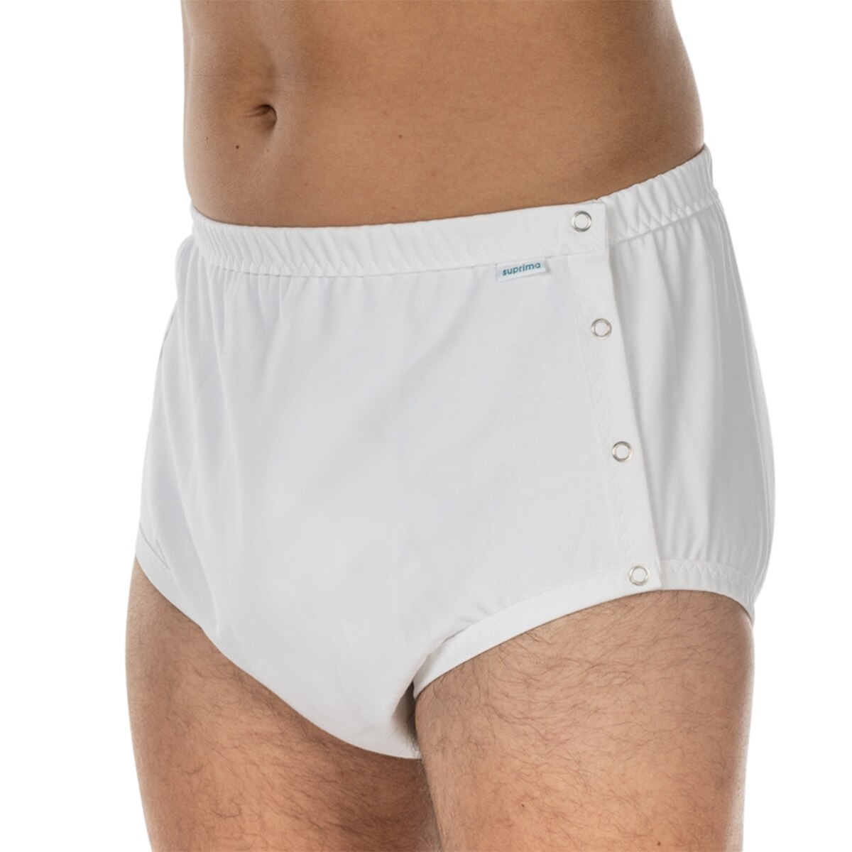 Chilot incontinenta nivel 4/5, Suprima, Unisex, 100% Bumbac, Captuseala poliester, Alb, capse laterale, Mar 36/38