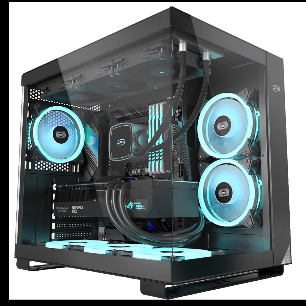 Carcasa PCCOOLER, Middle Tower, ATX, fara sursa, sticla securizata, 6 ventilatoare incluse, iluminare ARGB, alb, USB 3.2 gen 1 x 2, USB Type-C x 2, mic, audio