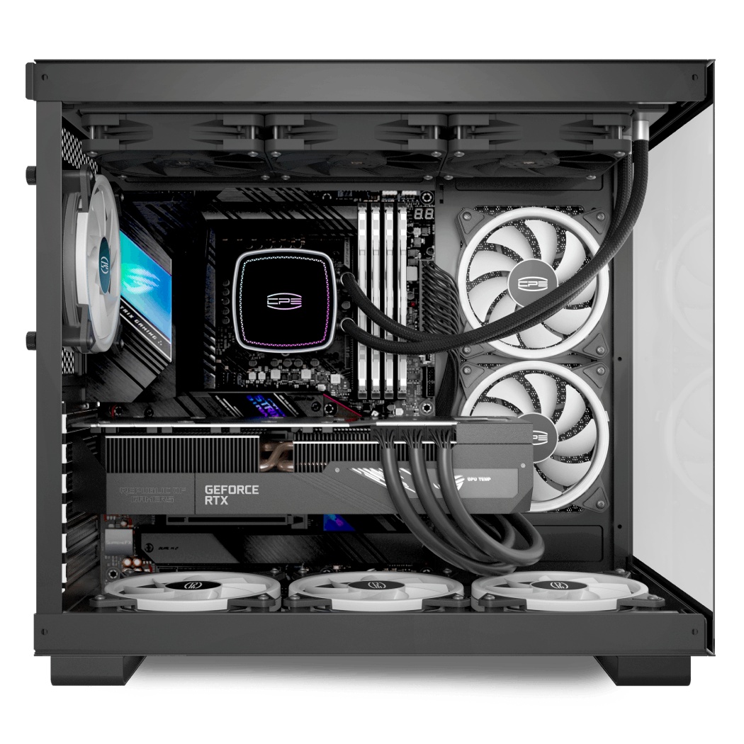 Carcasa PCCOOLER, Middle Tower, ATX, fara sursa, sticla securizata, 6 ventilatoare incluse, iluminare ARGB, alb, USB 3.2 gen 1 x 2, USB Type-C x 2, mic, audio
