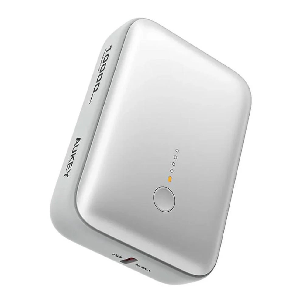 Power bank Aukey 10.000 mAh, 20W two-way incarcare rapida, 1 x USB-C, 1 x USB-A, 180g, alb