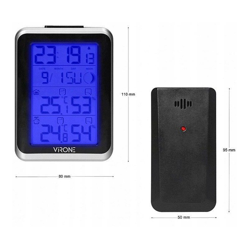Statie meteo cu ceas si Transmitator exterior VIRONE WS-3, temperatura si umiditate interior si exterior, calendar, alarma, alimentare cu baterii