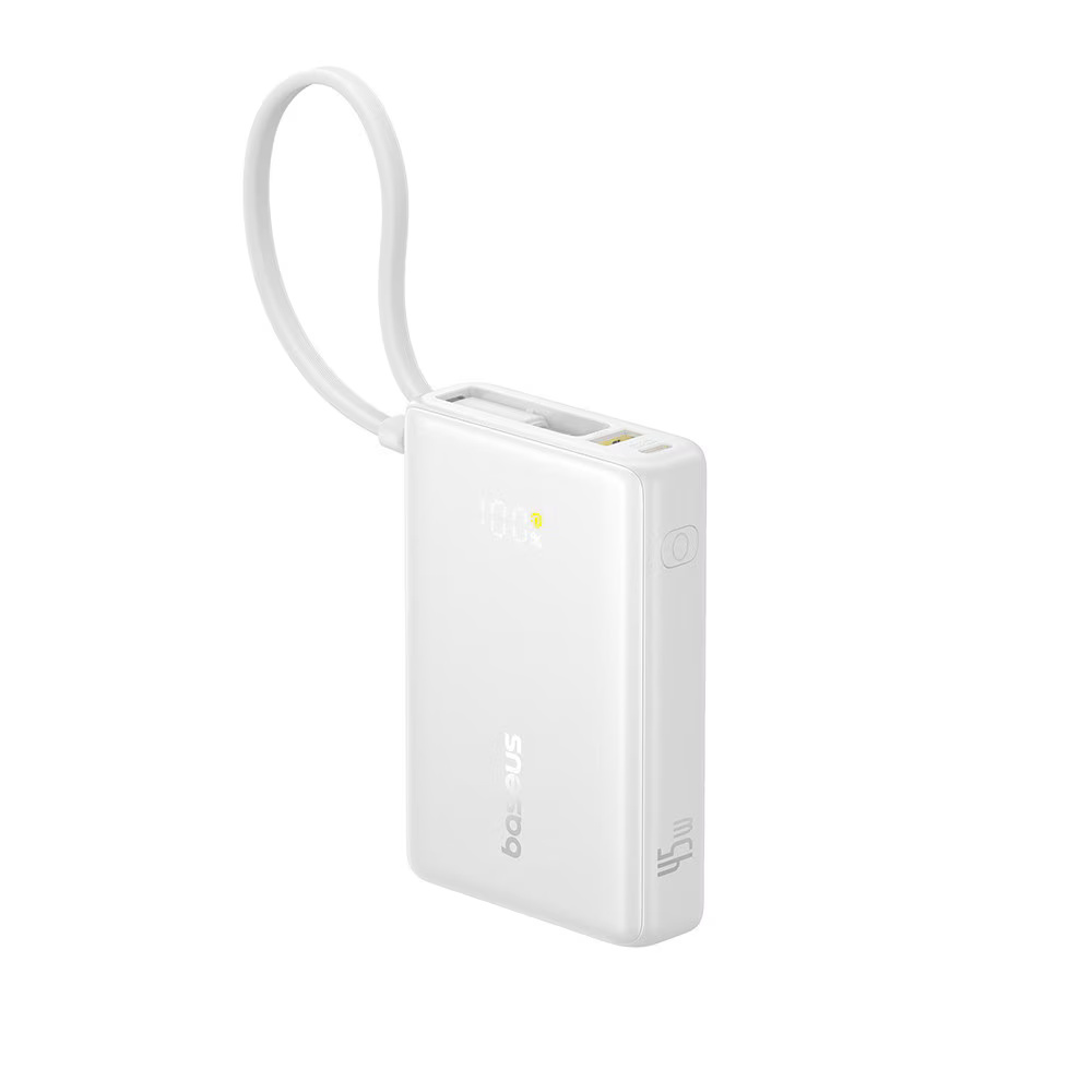 Baterie externa Baseus PicoGo 10000mAh, incarcare rapida 45W, cablu Type C inclus, alb