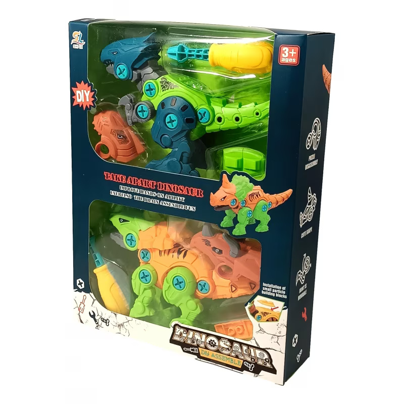 Set de construit 2 dinozauri cu surubelnita si accesorii, Toi-Toys